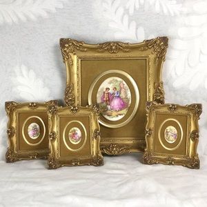 4 Victorian Style Framed Cameo Pictures Gold Velvet Ornate Wall Hanging Lot